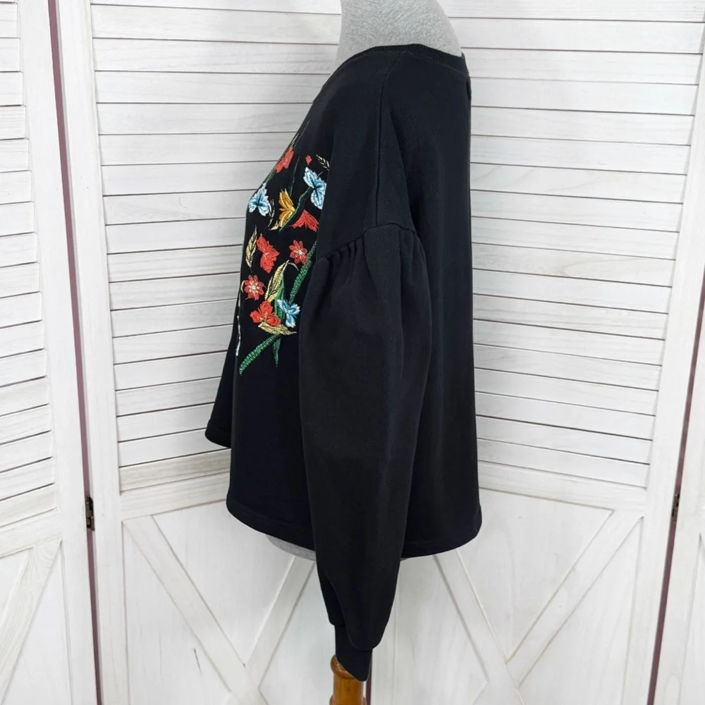 Jack &‎ Rae Embroidered Floral Cropped Sweatshirt Black XS
